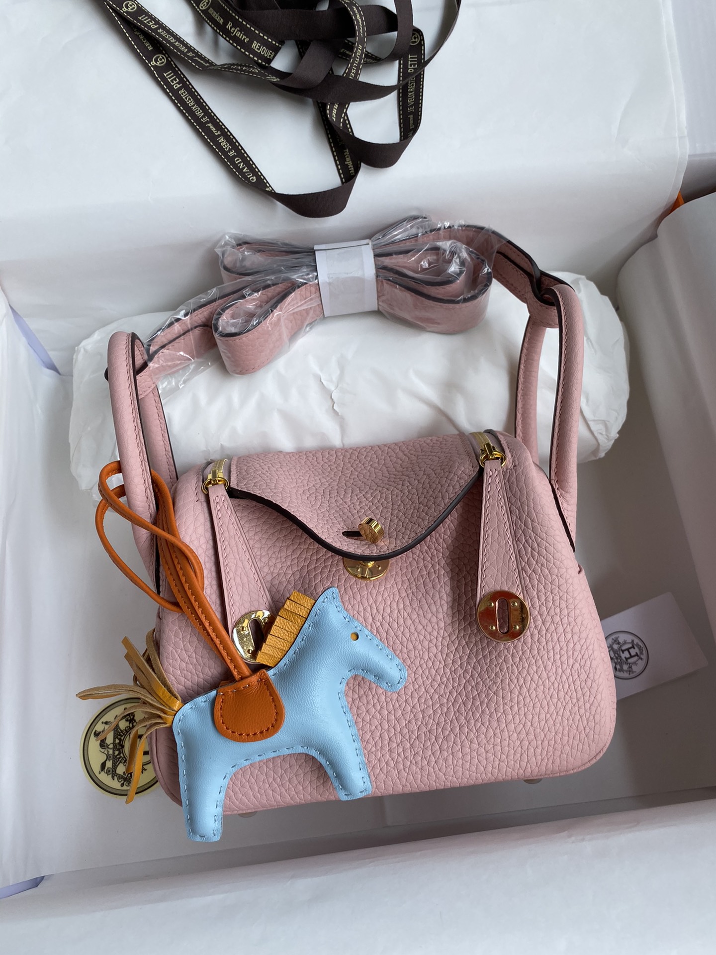 Hermes Mini Lindy 19cm Handbag Shoulder Bag In Pink Clemence Leather